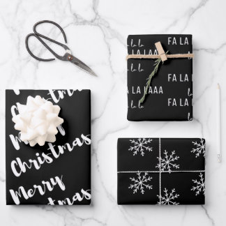 Feuille De Papier Cadeau Calligraphie moderne de Noël noir blanc