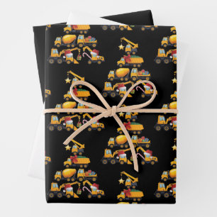 Feuille De Papier Cadeau Camion de construction de pelle de Noël arbre
