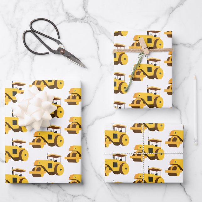 Feuille De Papier Cadeau Camion de construction de rouleau routier (Recto)