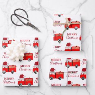 Feuille De Papier Cadeau Camion de feu rouge de Noël