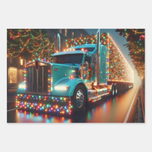 Feuille De Papier Cadeau Camion de Noël avec lumières