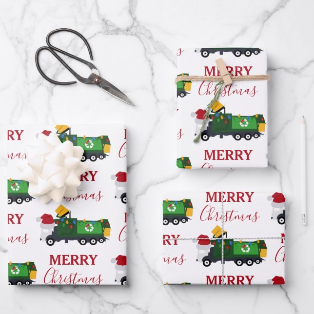 Feuille De Papier Cadeau Camion de recyclage de Noël (Recto)
