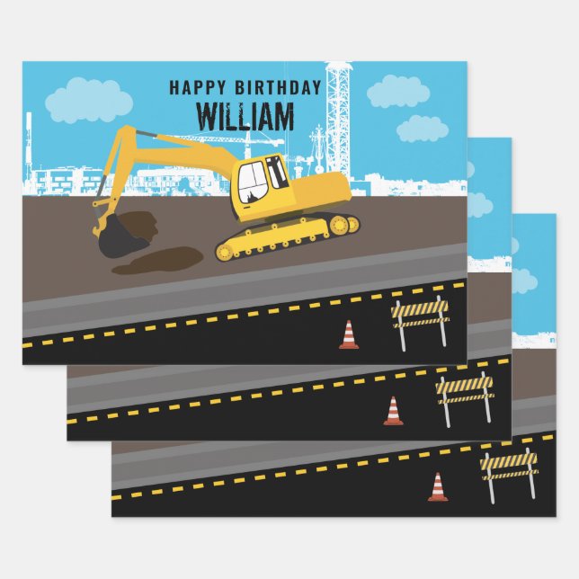 Feuille De Papier Cadeau Camion d'excavateur Camion de construction Camions (Lot)