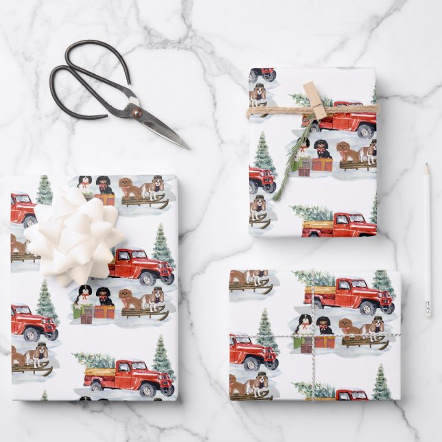Feuille De Papier Cadeau Camion d'hiver Cavalier King Charles Spaniels (Recto)