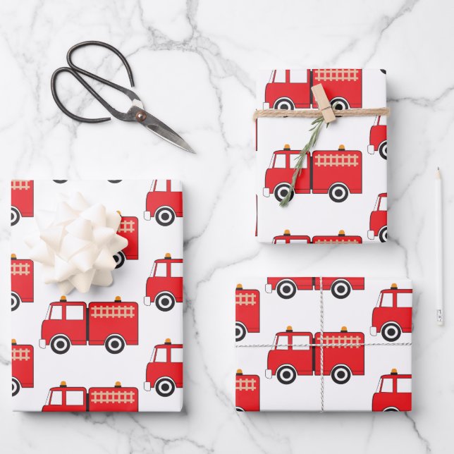 Feuille De Papier Cadeau Camion feu rouge (Recto)