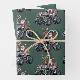 Feuille De Papier Cadeau Camion monstre Noël Santa Fêtes Enfants