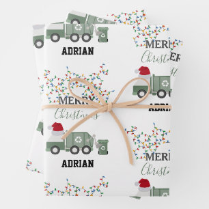 Feuille De Papier Cadeau Camion poubelle recyclage Noël Nom personnalisé 