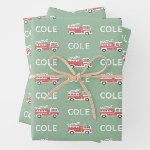 Feuille De Papier Cadeau Camion rouge classique Pompier personnalisé Thème