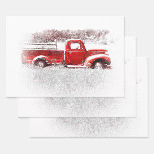 Feuille De Papier Cadeau Camion vintage Retro Rustic Red Farm