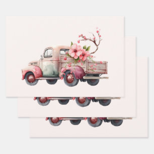 Feuille De Papier Cadeau Camion Vintage rose