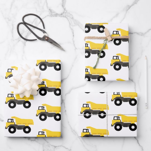 Feuille De Papier Cadeau Camions de construction de camions de pompage (Recto)