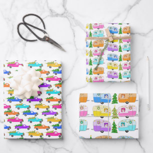 Feuille De Papier Cadeau Camions de Noël Xmas Trees Remorques Campeurs