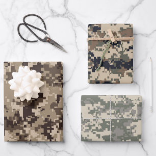 Feuille De Papier Cadeau Camouflage Brown et vert Pixel Camo