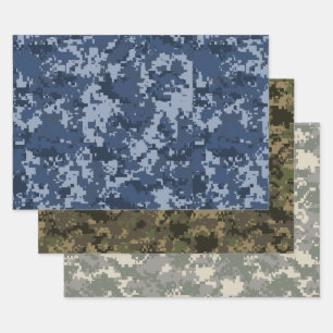 Feuille De Papier Cadeau Camouflage en pixels bleu, vert et beige