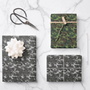 Feuille De Papier Cadeau Camouflage gris et vert