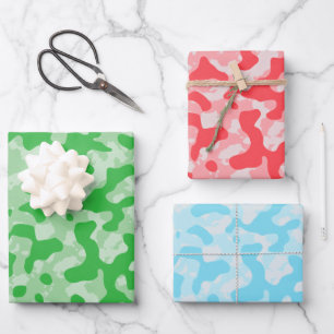Feuille De Papier Cadeau Camouflage rouge vert et bleu glace Camo Trio