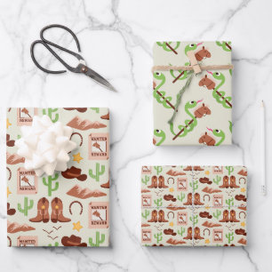Feuille De Papier Cadeau Campagne Boots Cowboy Stick Horse Désert Ouest