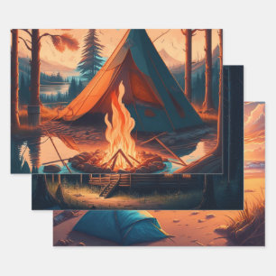 Feuille De Papier Cadeau Camping Anniversaire à thème