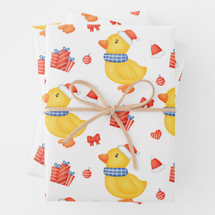Feuille De Papier Cadeau Canard de Noël, ornements et cadeaux