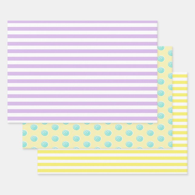 Feuille De Papier Cadeau Candy Stripes et Lollipops Pastel (Lot)