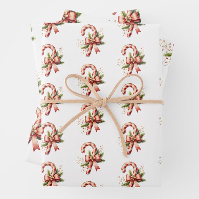 Feuille De Papier Cadeau Canne à sucre élégante avec ensemble de 3 nœuds ro (En situation)