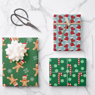 Feuille De Papier Cadeau Canneberges Bonshommes en pain d'épice Chaussettes