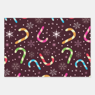 Feuille De Papier Cadeau Canneberges de Noël Colorés avec Flocons de Neige 