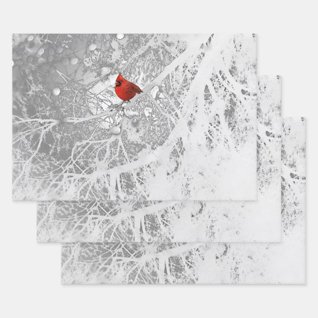 Feuille De Papier Cadeau Cardinal en hiver (Lot)