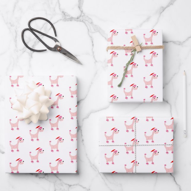 Feuille De Papier Cadeau Caricature poodé rose Posh Paws Noël (Recto)