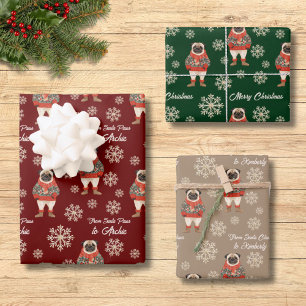 Feuille De Papier Cadeau Carlin aquarelle Flocon de neige Noël personnalisé