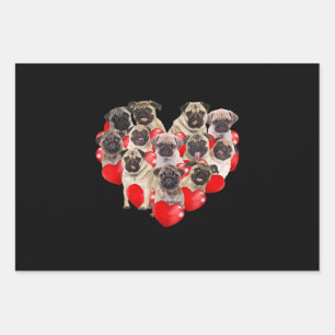 Feuille De Papier Cadeau Carlin de jour de la Saint Valentin Chien Coeur Ch
