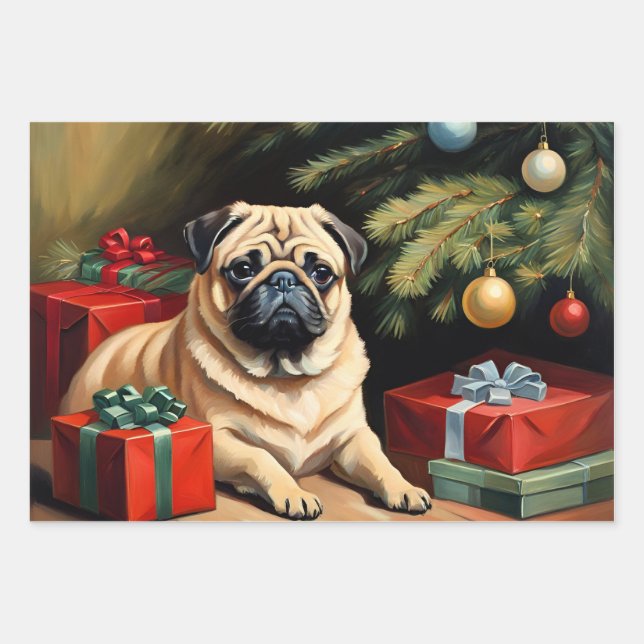 Feuille De Papier Cadeau Carlin fête Noël (Devant)