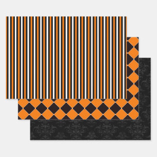 Feuille De Papier Cadeau Carnaval d'Halloween Orange & Noir Magique