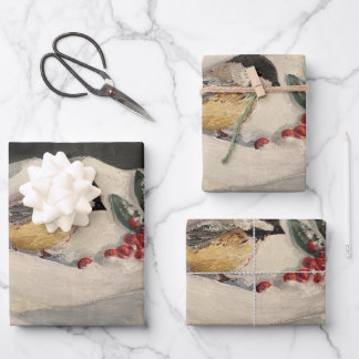 Feuille De Papier Cadeau Carol la mésange avec du gui