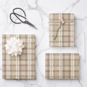 Feuille De Papier Cadeau Carreaux écossais beige neutre