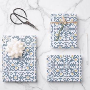 Feuille De Papier Cadeau Carreaux Méditerranéens, Marocains, Majolique, Azu