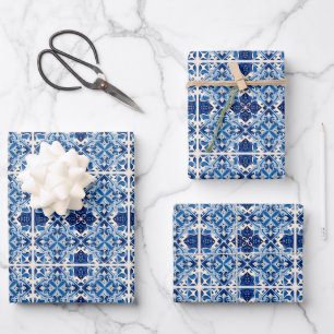 Feuille De Papier Cadeau Carreaux Méditerranéens, Portugais, Azulejo, Majol