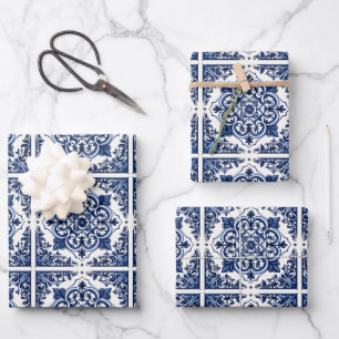 Feuille De Papier Cadeau Carreaux Méditerranéens, Portugais, Azulejo, Majol
