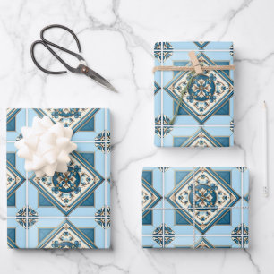 Feuille De Papier Cadeau Carreaux Méditerranéens, Portugais, Azulejo, Majol