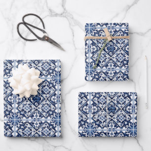 Feuille De Papier Cadeau Carreaux Méditerranéens, Portugais, Azulejo, Majol