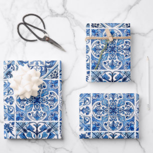 Feuille De Papier Cadeau Carreaux Méditerranéens, Portugais, Azulejo, Majol