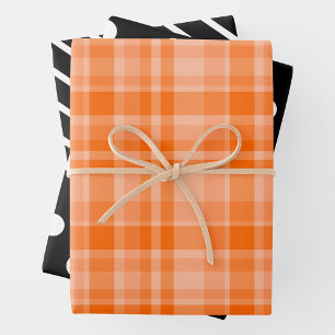 Feuille De Papier Cadeau Carreaux orange et noir et blanc