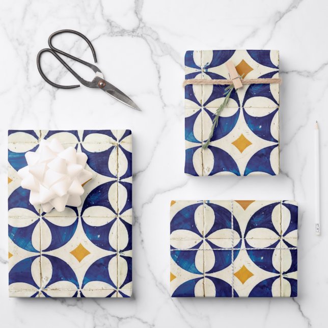 Feuille De Papier Cadeau Carreaux portugais - Azulejo Motif Design (Recto)
