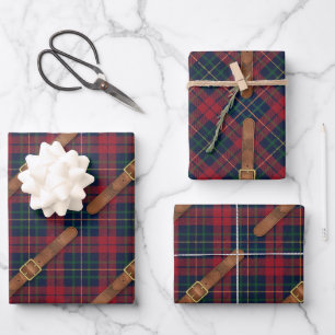 Feuille De Papier Cadeau Carreaux Rouges de Noël Prépa avec Boucles