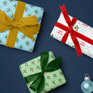 Feuille De Papier Cadeau Carrelage bleu Saint-Jacques Vêtements Noël