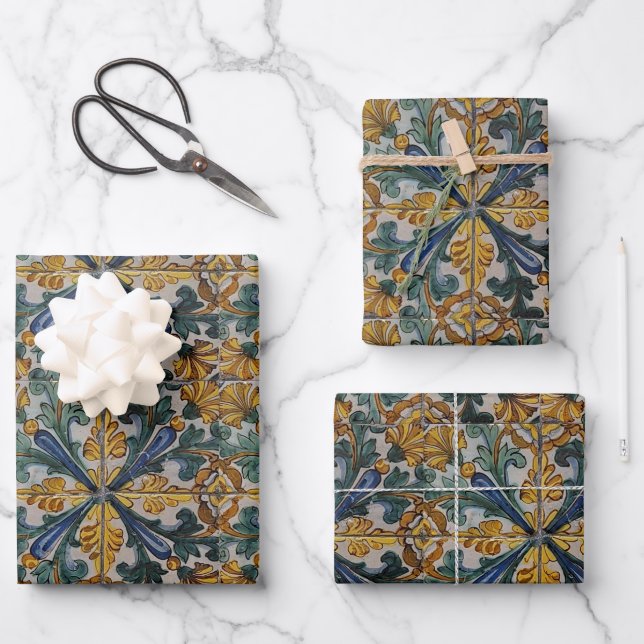 Feuille De Papier Cadeau Carrelage espagnol antique (Recto)