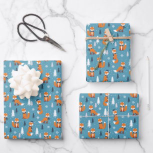 Feuille De Papier Cadeau carrelage festif Renard de Noël