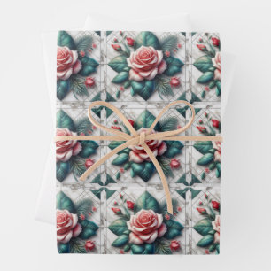 Feuille De Papier Cadeau Carrelage floral complexe mosaïque