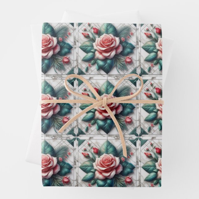 Feuille De Papier Cadeau Carrelage floral complexe mosaïque (En situation)