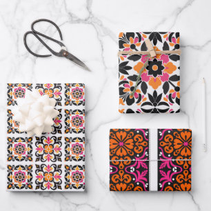 Feuille De Papier Cadeau Carrelage folklorique mexicain rose et orange